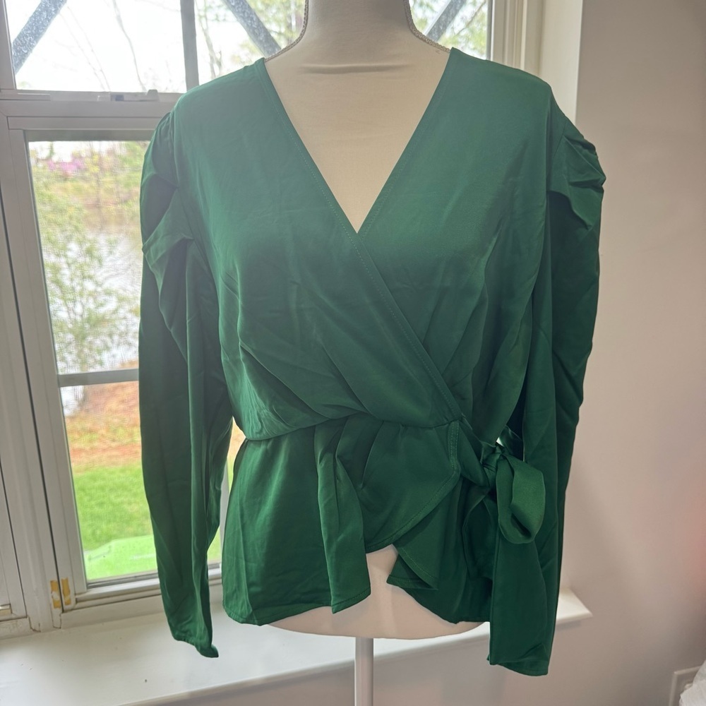 Adiva Emerald Green Wrap Blouse with Waist Tie | New with Tags - Picture 5 of 10